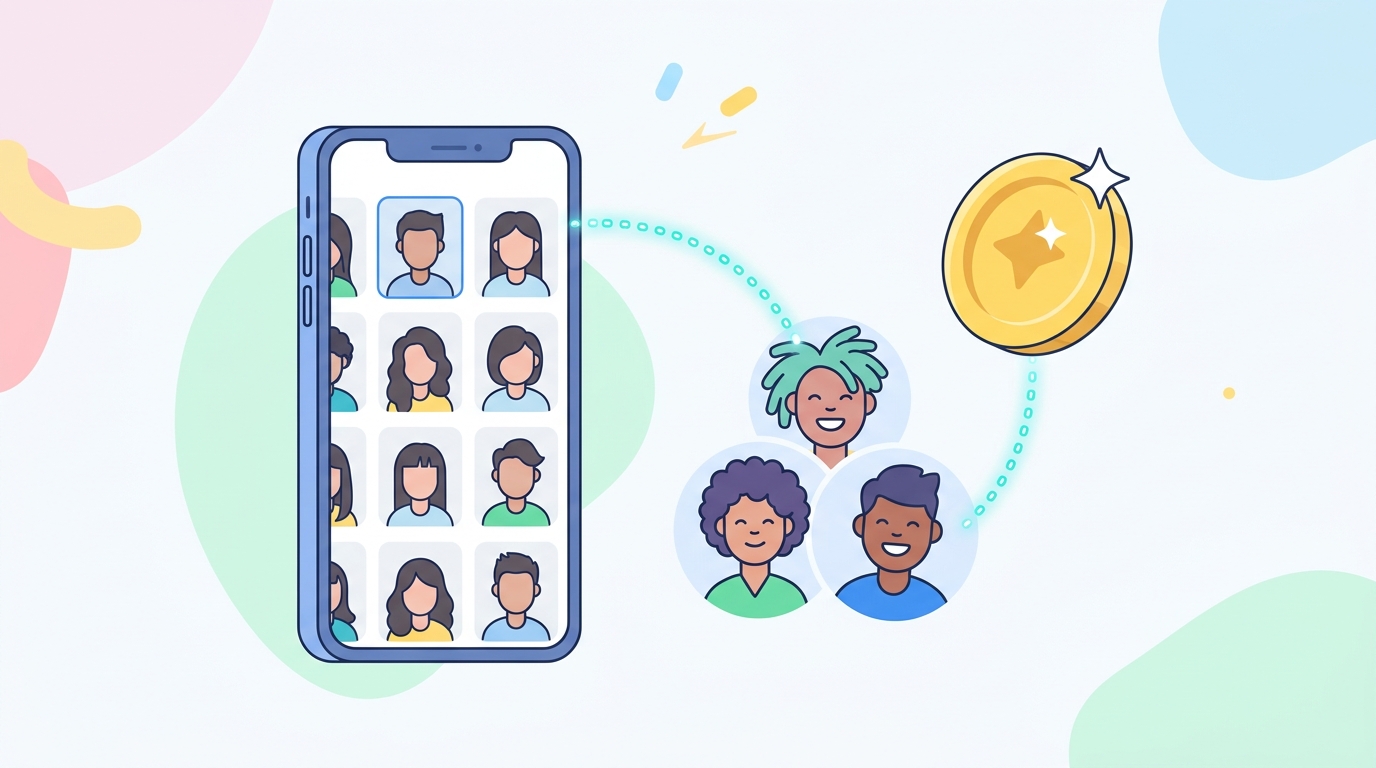 Illustration of AI hairstyle preview credits earned by inviting friends in HairPreview.